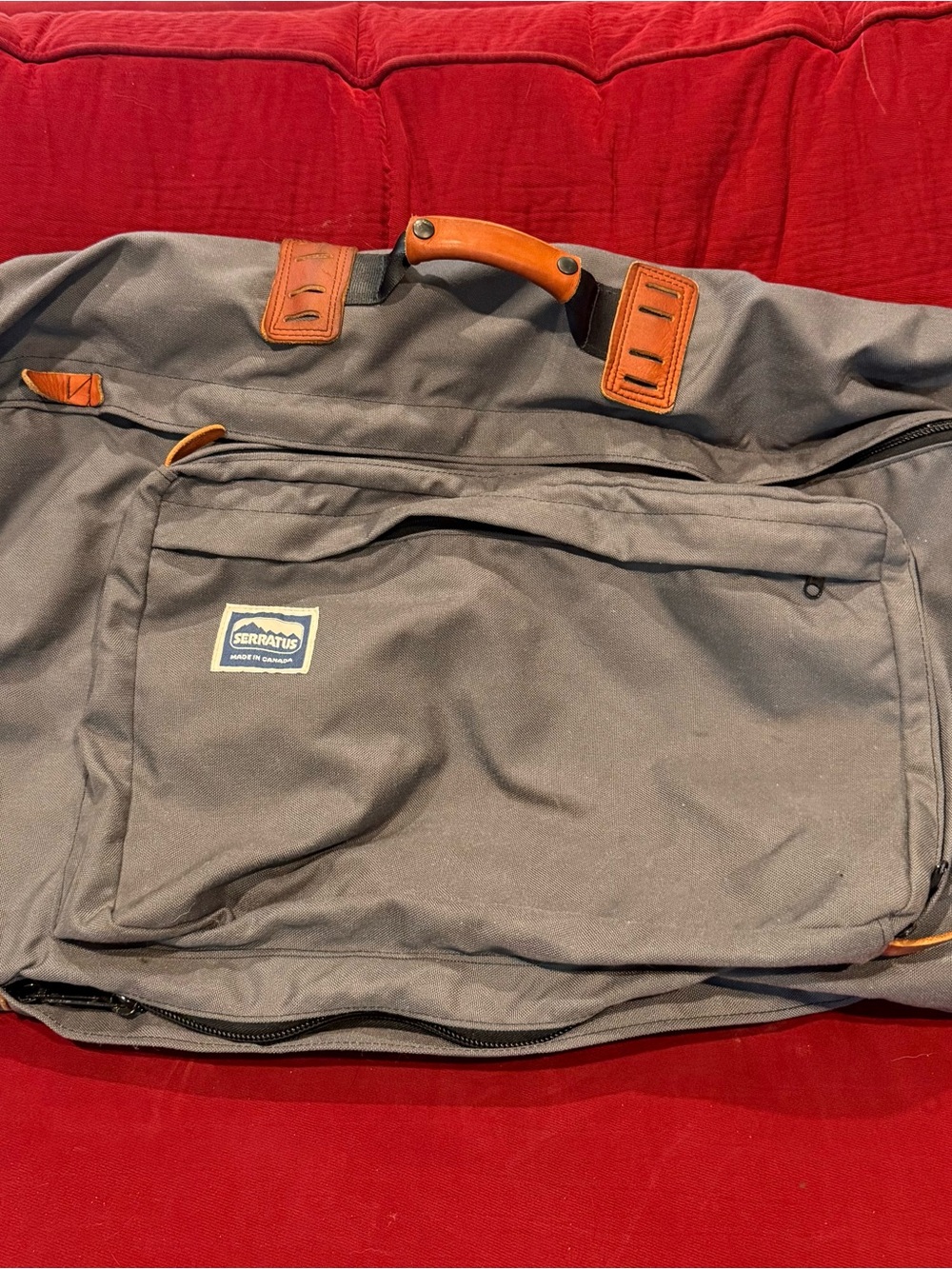 Serratus Gray Travel/Hiking Bag with Brown Leather Accents